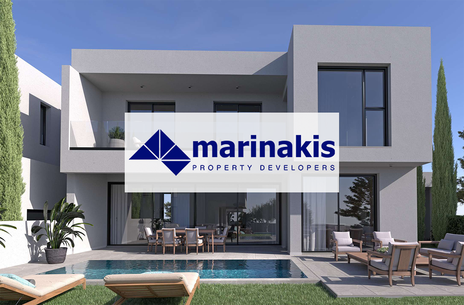 360 virtual tour render of Marinakis Property Developers’ gated community in Livadia, Larnaca – 1-3 bedroom apartments with pool, gym, and playground